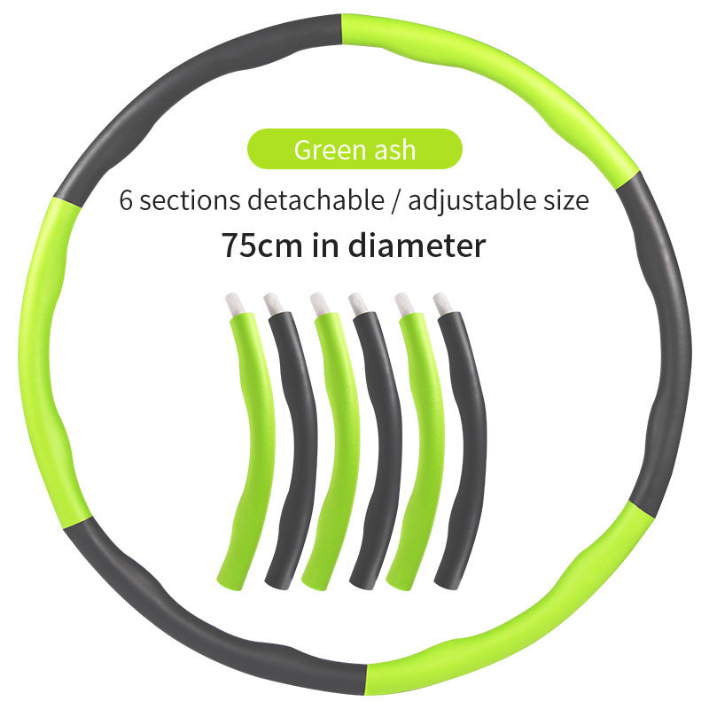 Green ash exercise hoop for weight loss with 6 detachable sections and adjustable 75cm diameter