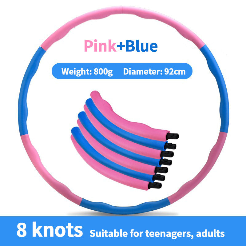 Pink and blue exercise hoop for weight loss with 8 knots, 92cm diameter, suitable for teenagers and adults