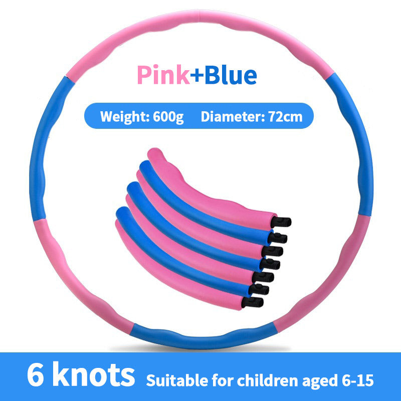 Pink and blue exercise hoop for weight loss with six detachable knots, 72cm diameter, lightweight 600g
