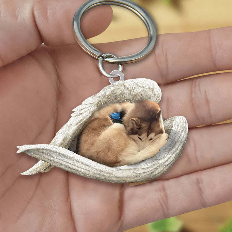 Angel 🪽 wings covering are sleeping bestie fur buddies memories Keychain