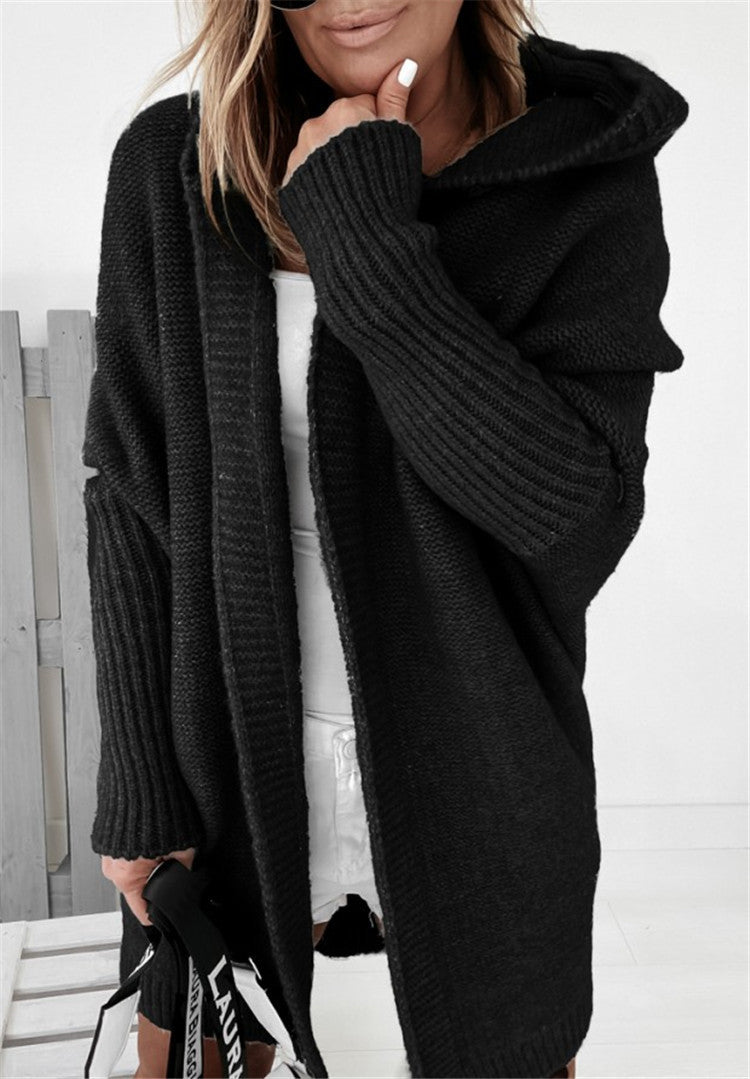 Women's Solid Color Hooded Cardigan Sweater