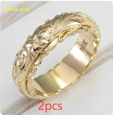 Gold Suspended Carved Rose Flower Ring