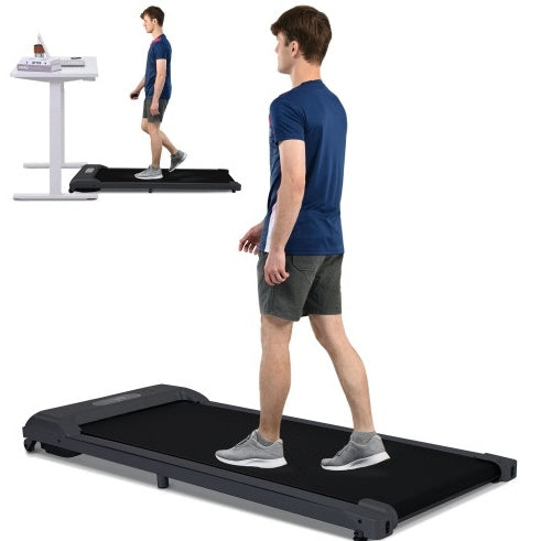 2 In 1 Under Desk Electric Treadmill by Sheila Merchandise with a man walking showing fitness equipment for home gym