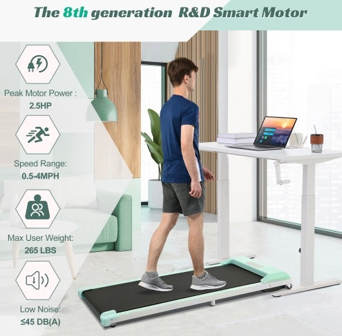 2 In 1 Under Desk Electric Treadmill by Sheila Merchandise showing man walking with fitness equipment for home gym