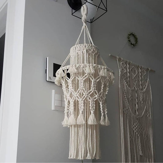 Sheila Merchandise soft-mounted decorative macrame pendant with handmade home lighting decor in beige