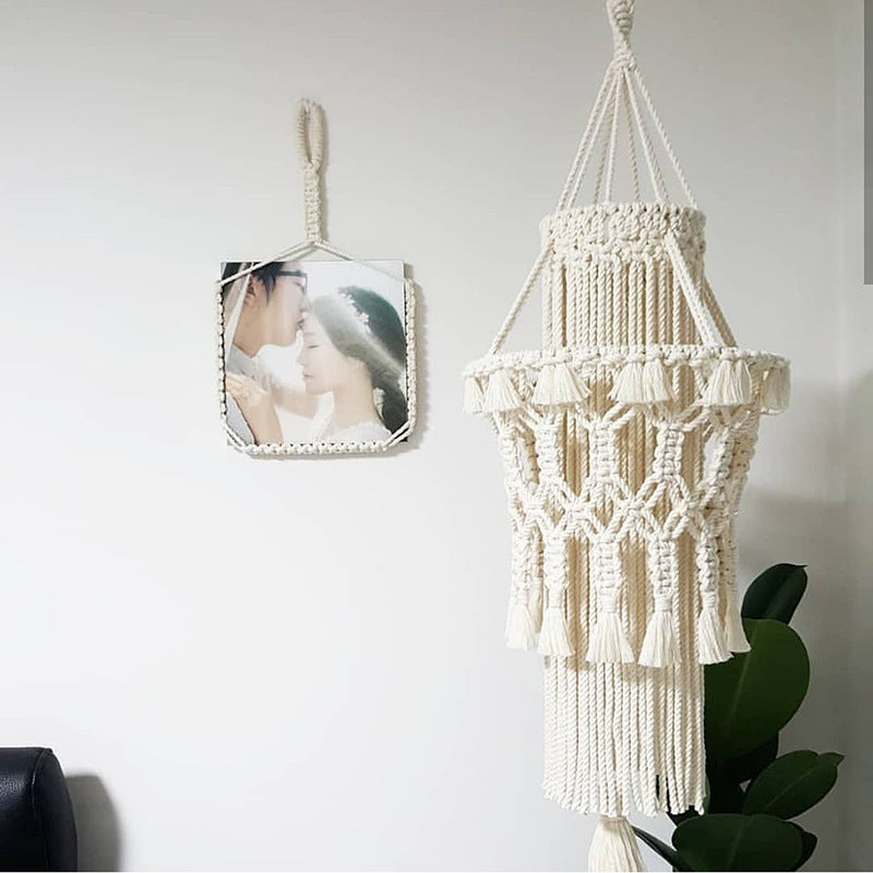 Sheila Merchandise handmade home lighting decor featuring an intricate soft-mounted macrame wall hanging