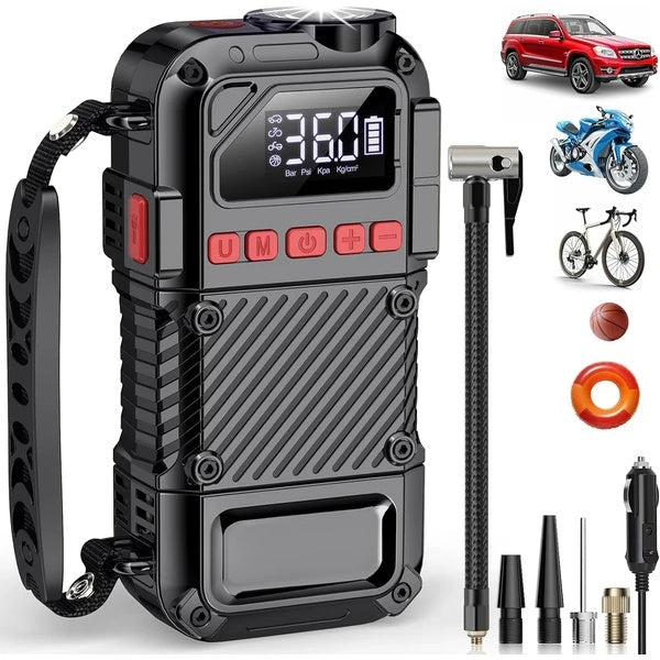Sheila Merchandise heavy-duty tire inflator portable with digital display and multi-nozzle attachments for car, bike, and sports equipment