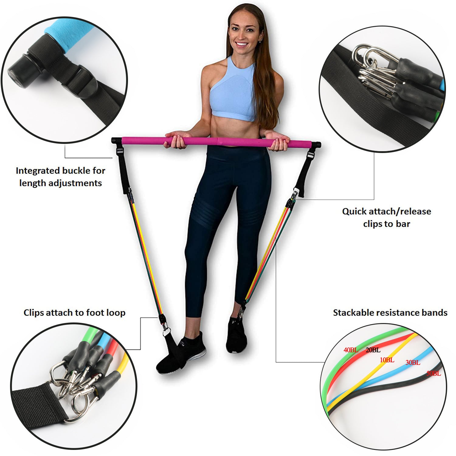 Sheila Merchandise home exercise bar with resistance bands and adjustable buckles for portable workouts