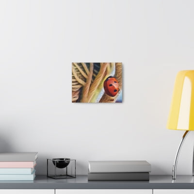 Vibrant ladybug canvas art featuring a red ladybug on a leafy background for home decor