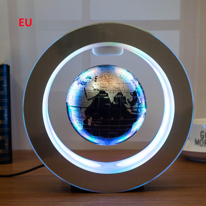 Round LED world map floating globe with magnetic levitation in silver frame LED floating globe for home decor