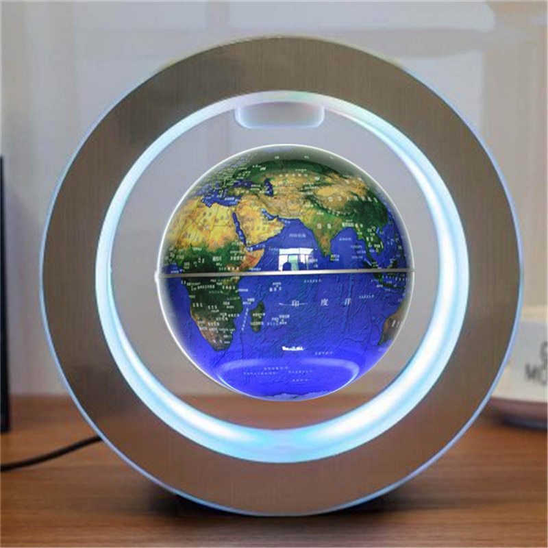 Sheila Merchandise round LED floating globe for home decor levitating inside modern circular frame