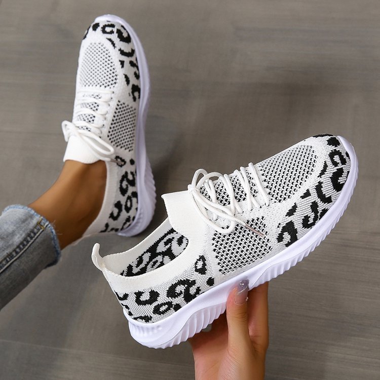 White shoes women leopard print lace-up sneakers showcasing stylish leopard print sneakers women design