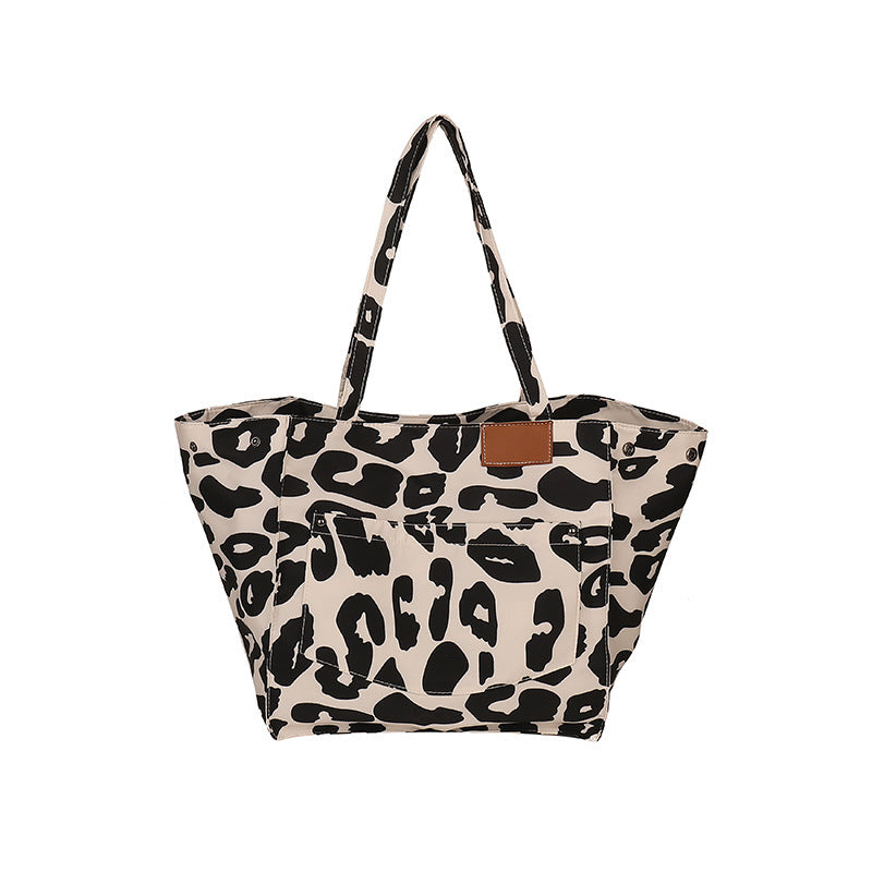 Leopard print tote bag with large capacity and long handles by Sheila Merchandise