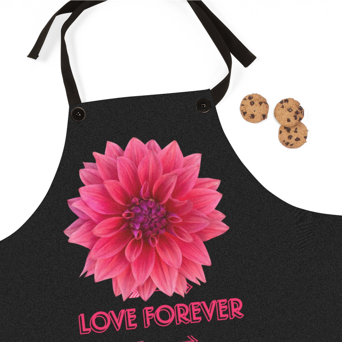 LOVE FOREVER apron gift featuring a vibrant pink flower design, ideal for cooking enthusiasts