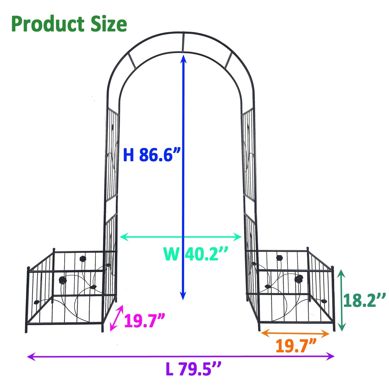 Sheila Merchandise Metal Garden Arch with a height of 86.6 inches and width of 40.2 inches