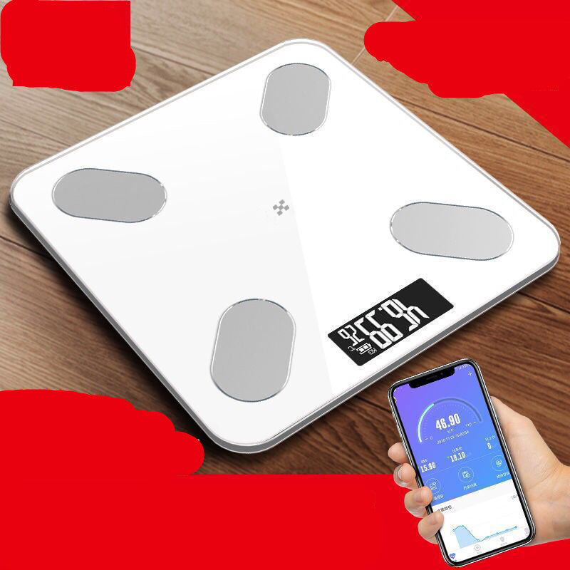 Sheila Merchandise Bluetooth smart body fat scale in white with digital display and smartphone app integration