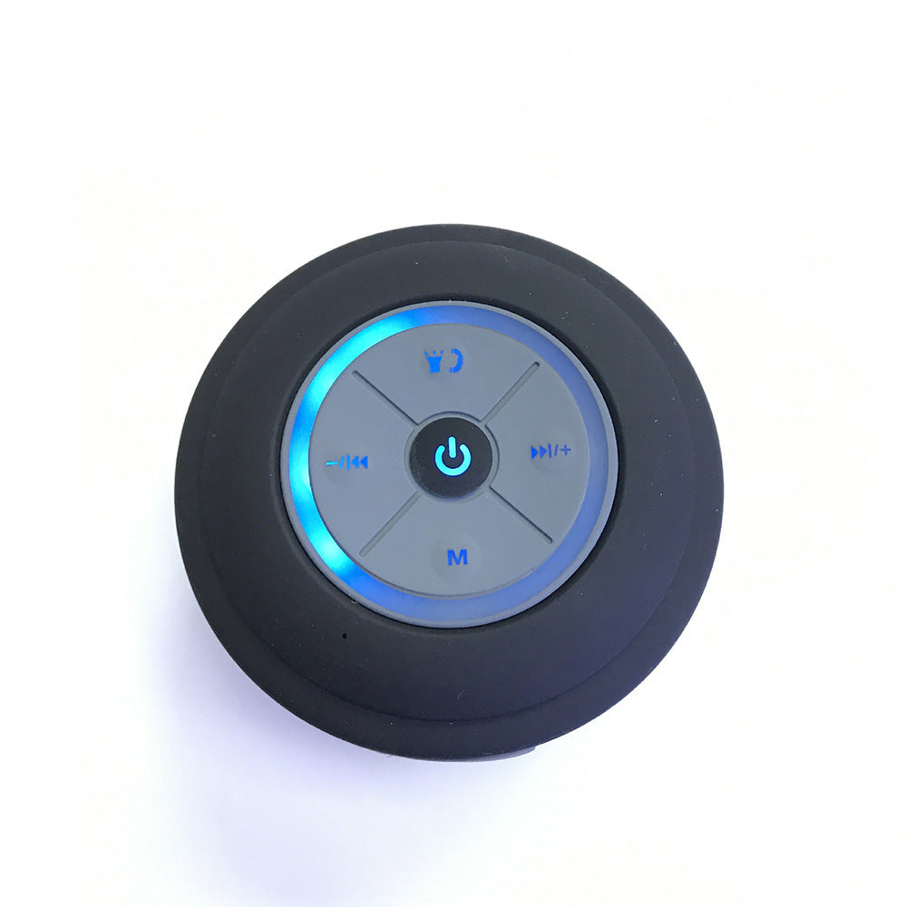 Sheila Merchandise mini waterproof Bluetooth speaker with control buttons and blue LED ring