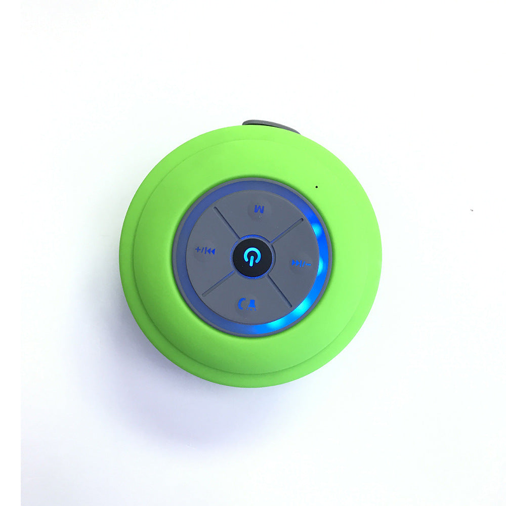 Sheila Merchandise green mini waterproof Bluetooth speaker with control buttons and blue LED light