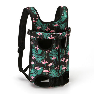 Sheila Merchandise pet chest carrier bag with pink flamingo and green leaf design for carrying small pets