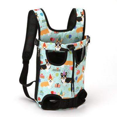 Sheila Merchandise pet chest carrier bag with colorful dog print and adjustable straps for carrying small pets