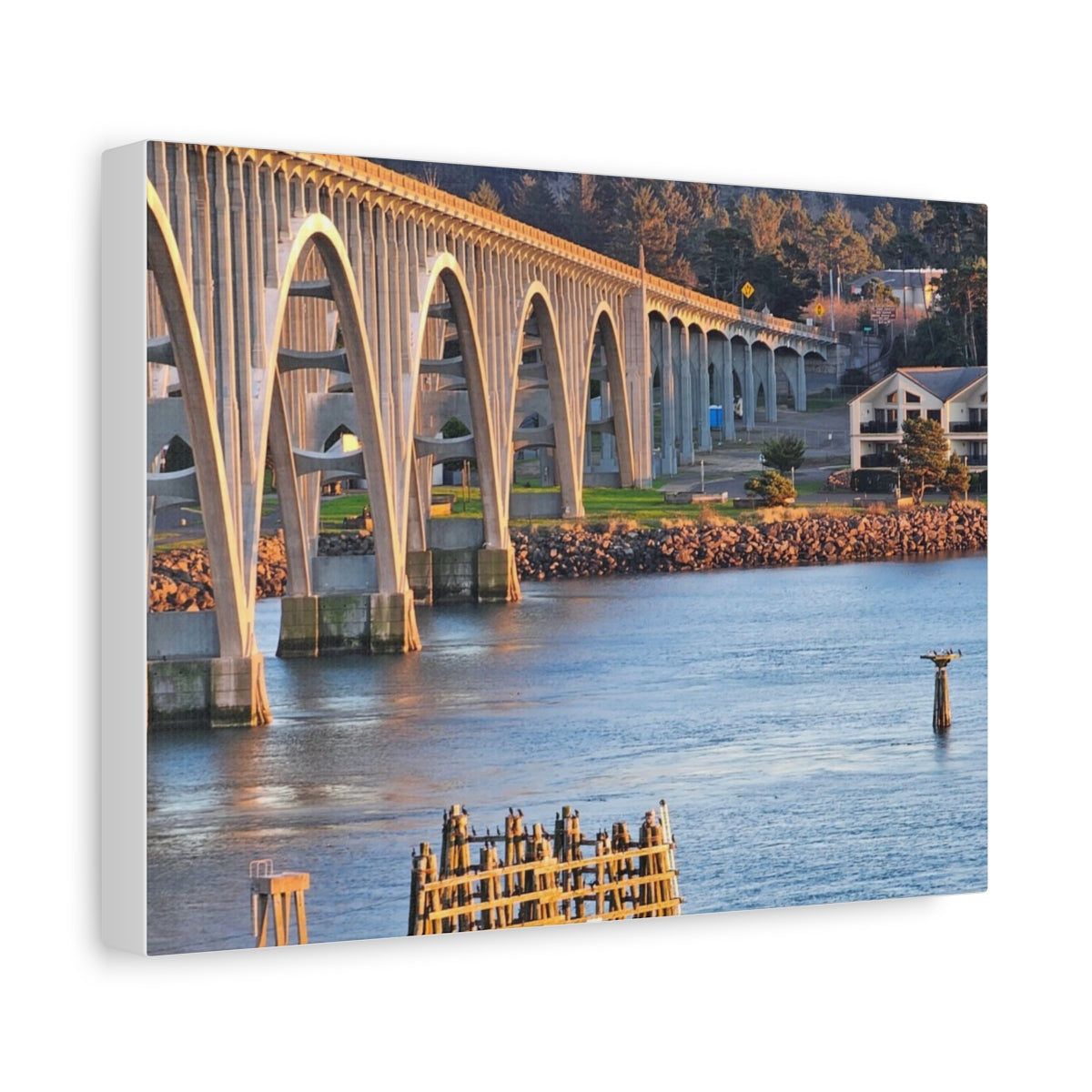 Stunning Newport Oregon bridge canvas showcasing the architecture over tranquil waters