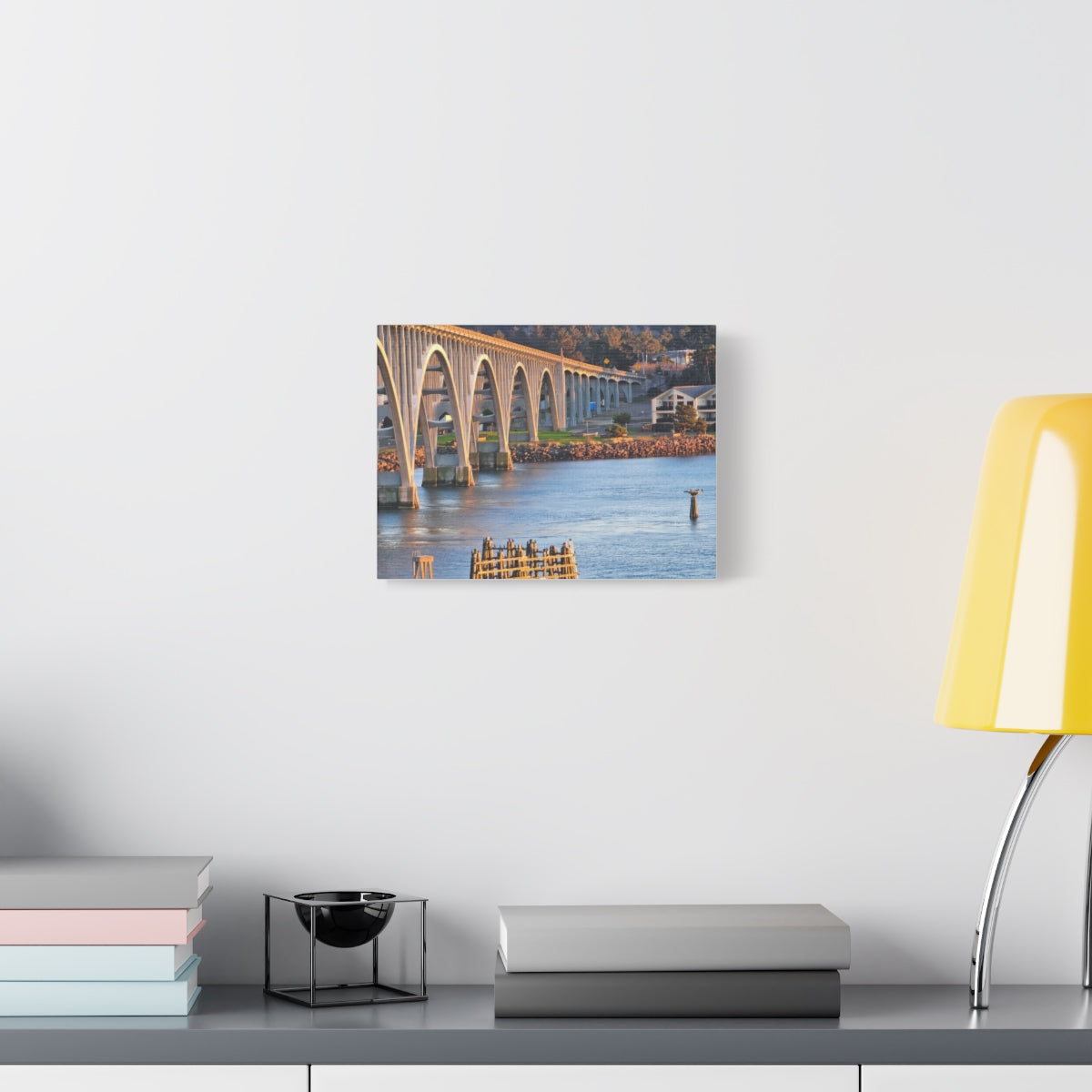 Newport Oregon bridge canvas featuring a scenic view of the bridge over water