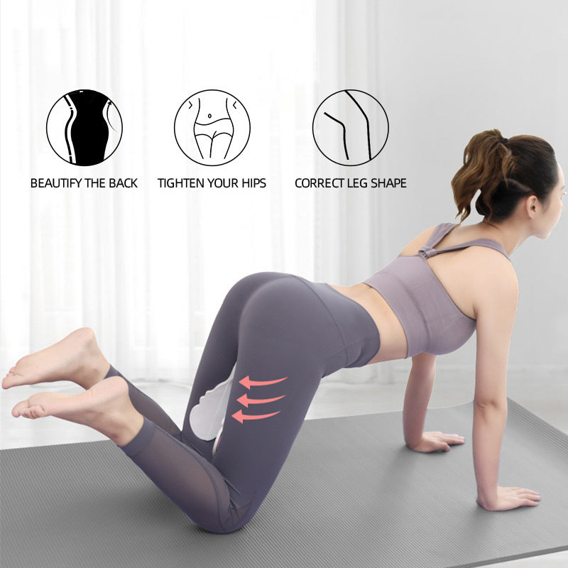 Woman in fitness wear using Sheila Merchandise hip trainer pelvic floor muscle trainer on inner thigh for bladder control