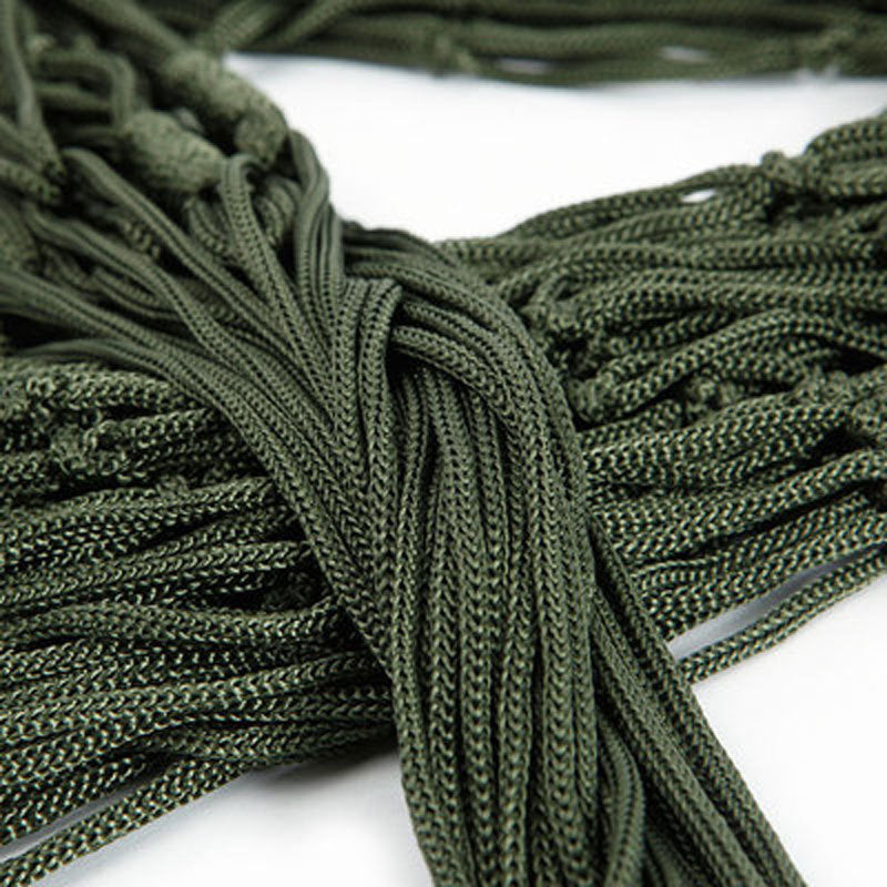 Close-up of olive green ropes used in a portable hammock swing by Sheila Merchandise