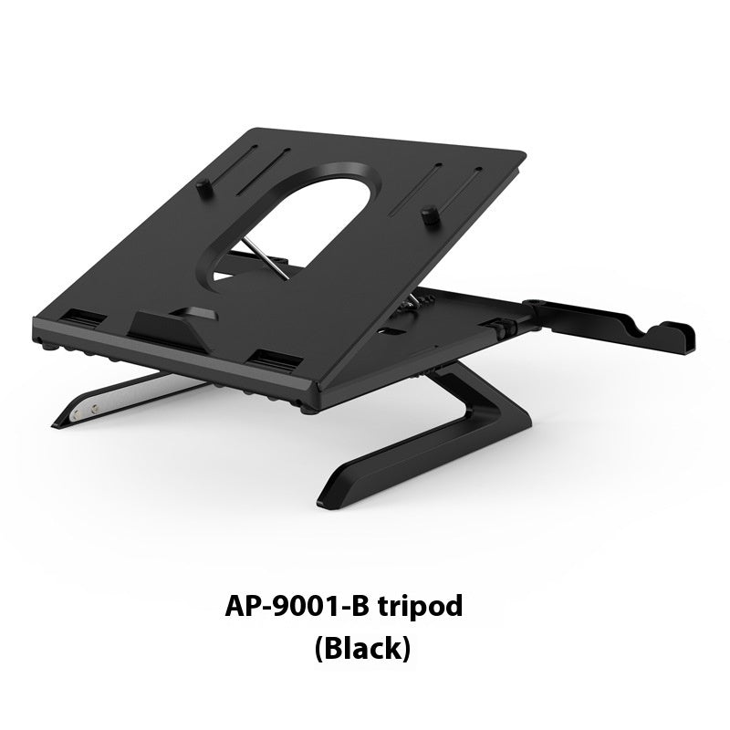 Portable laptop stand aluminum with adjustable height and sturdy tripod design in black