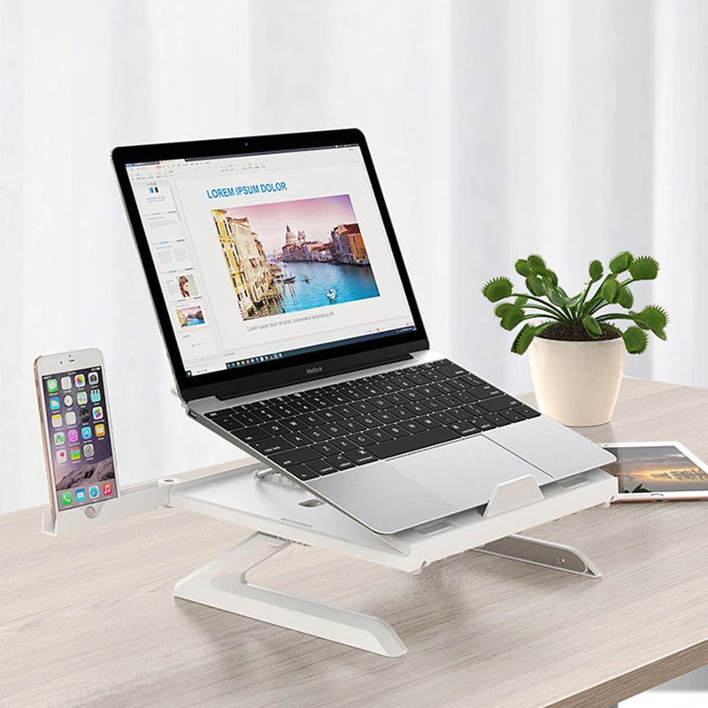 Portable laptop stand aluminum with adjustable height and sleek design for ergonomic use