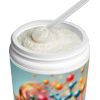 Container of premium collagen peptides powder with a scoop for easy serving