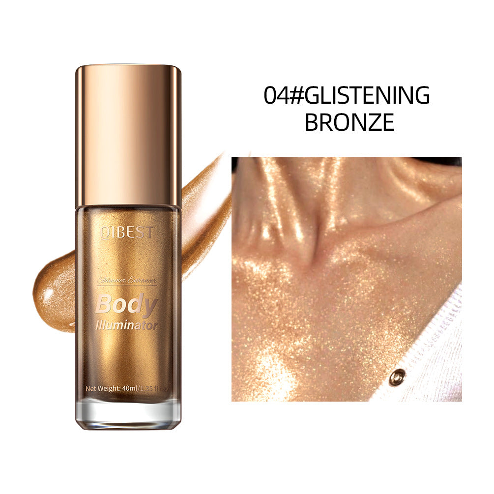 GIBEST glistening bronze illuminating body highlighter with shimmering golden glow on skin