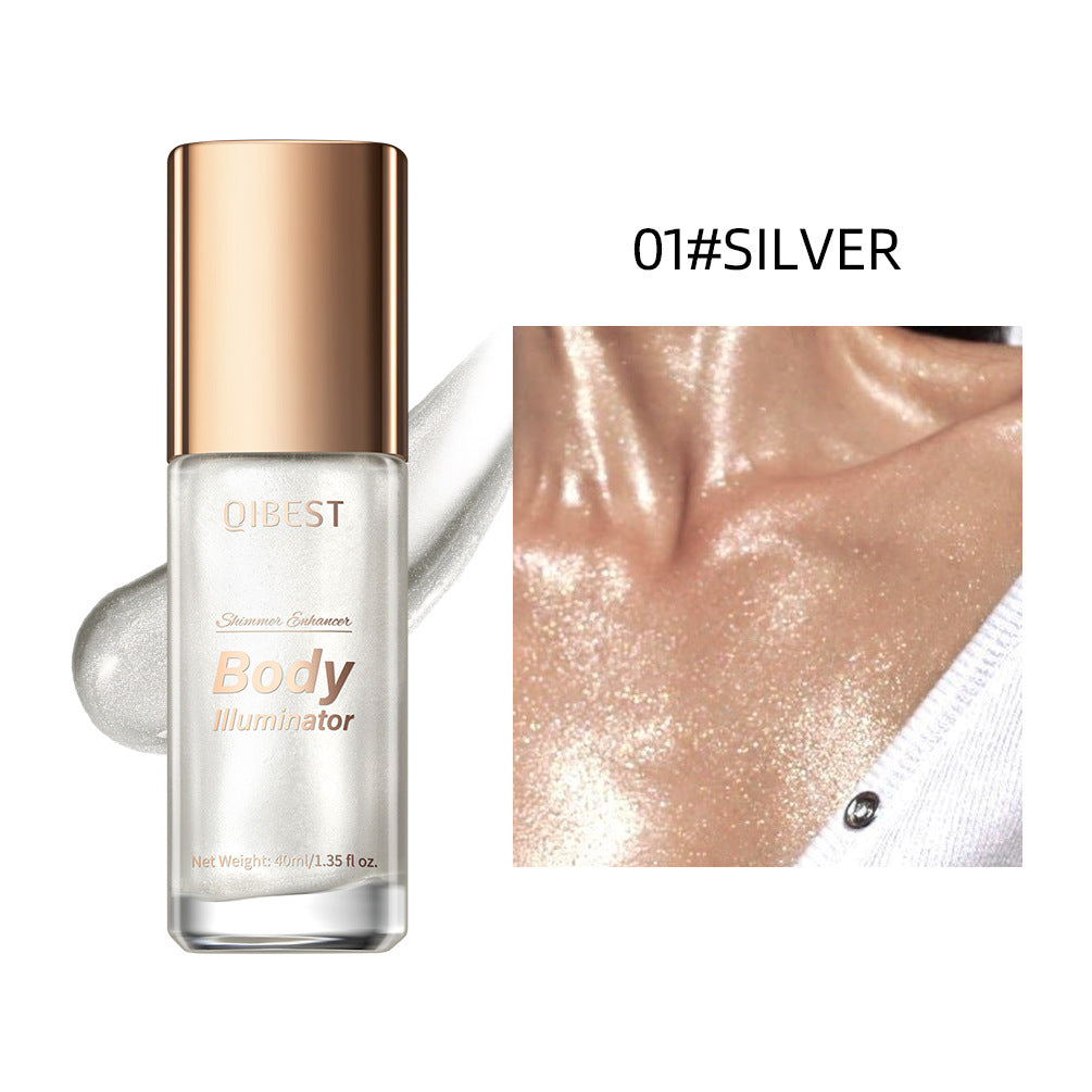 Qibest silver shimmering illuminating body highlighter liquid with glowing skin effect
