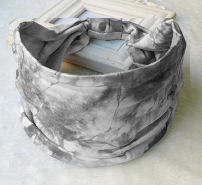 Sheila Merchandise retro tie dye headband in gray and black with elastic back for a comfortable fit