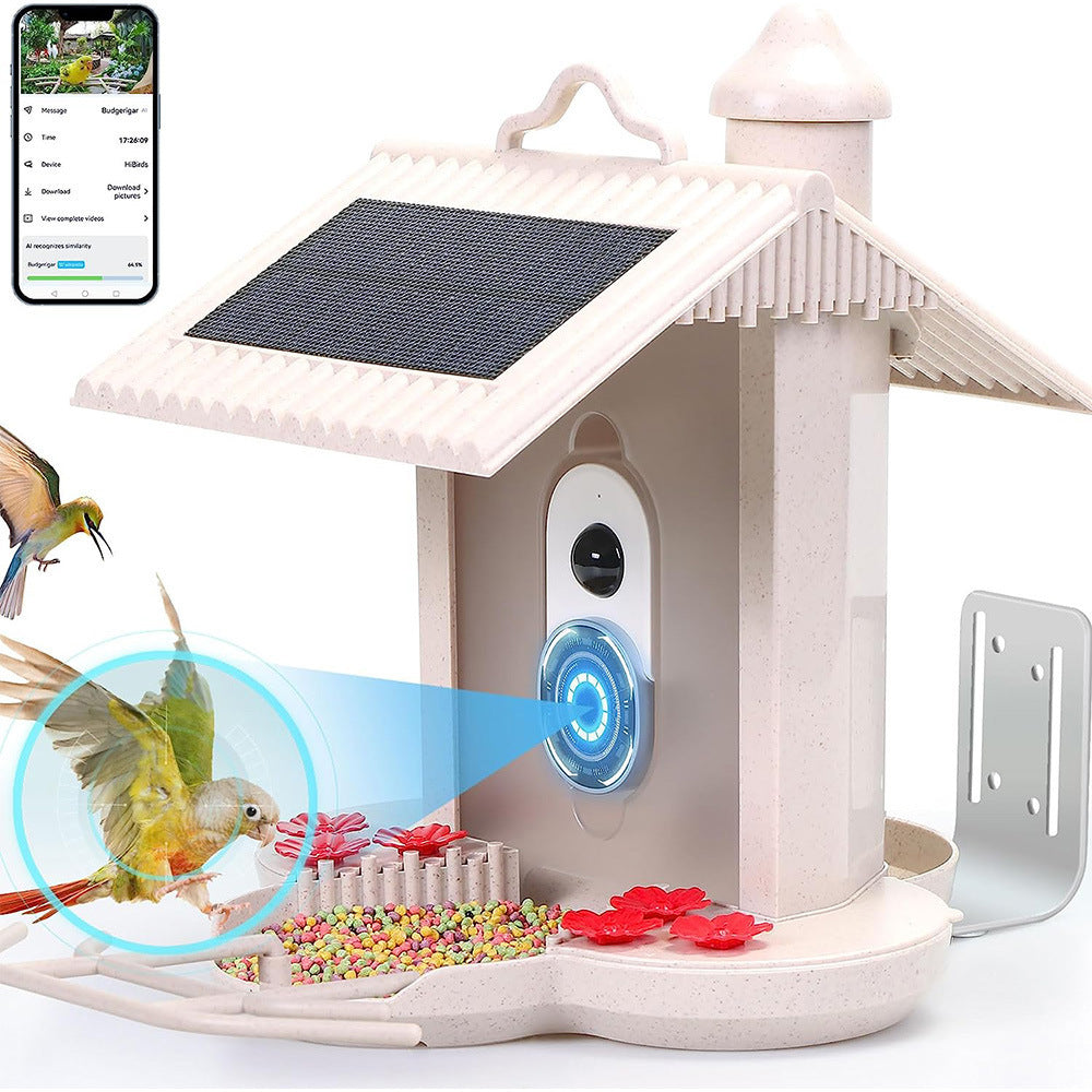Smart hummingbird feeder with solar panel and app connectivity for easy feeding and birdwatching