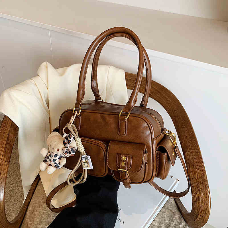 Brown leather women's shoulder underarm Boston bag by Sheila Merchandise stylish underarm purse