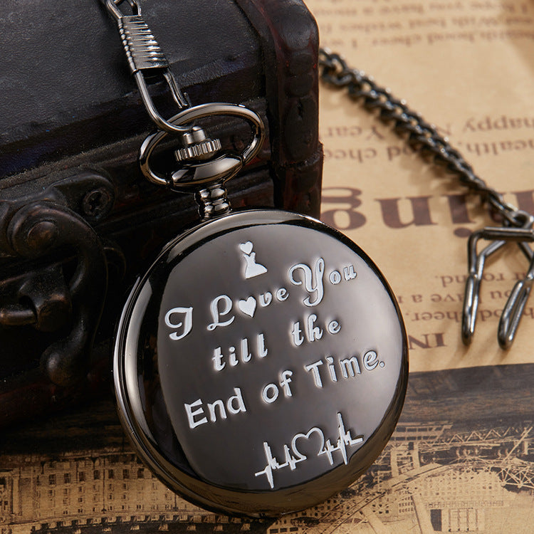 Sheila Merchandise vintage quartz pocket watch with engraving I Love You till the End of Time