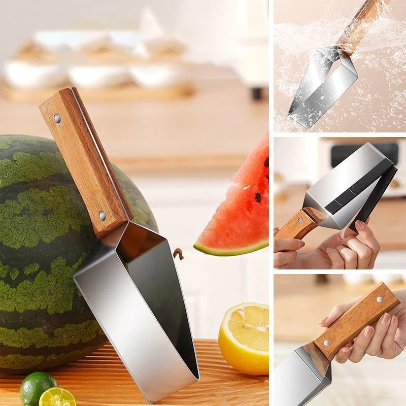 Watermelon slicer stainless steel with a wooden handle for easy and precise fruit cutting