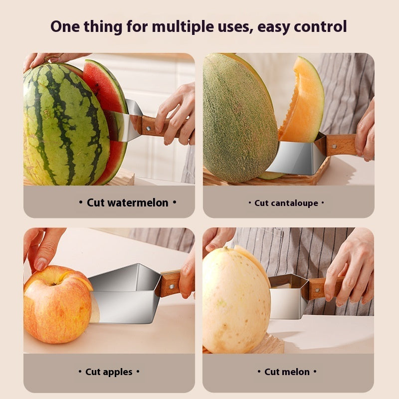 Watermelon slicer stainless steel cutting various fruits like watermelon, cantaloupe, and apples
