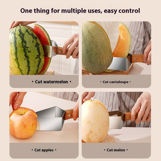 Watermelon slicer stainless steel cutting various fruits like watermelon, cantaloupe, and apples