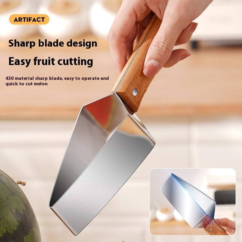Sheila Merchandise Watermelon Slicer Stainless Steel with a Sharp Blade and Wooden Handle for Easy Fruit Cutting