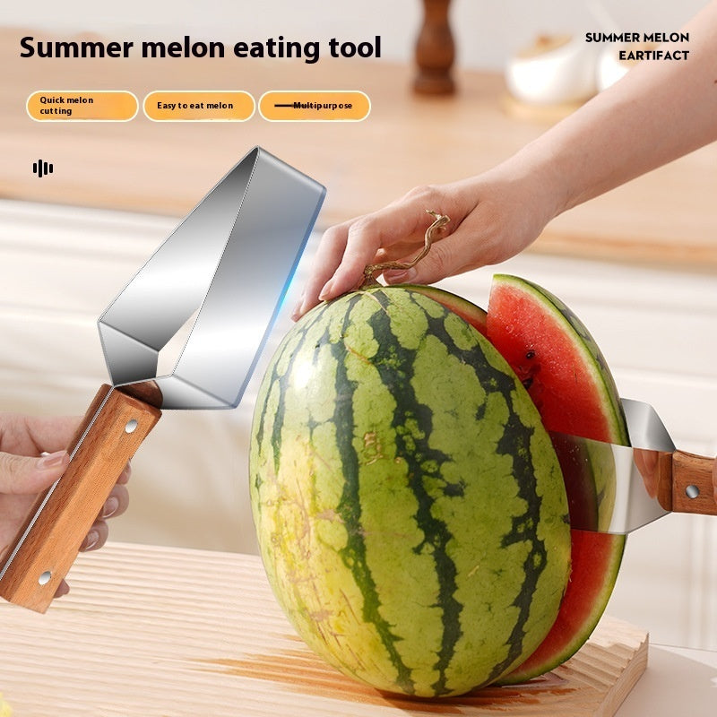 Watermelon slicer stainless steel with wooden handle for easy and quick melon cutting