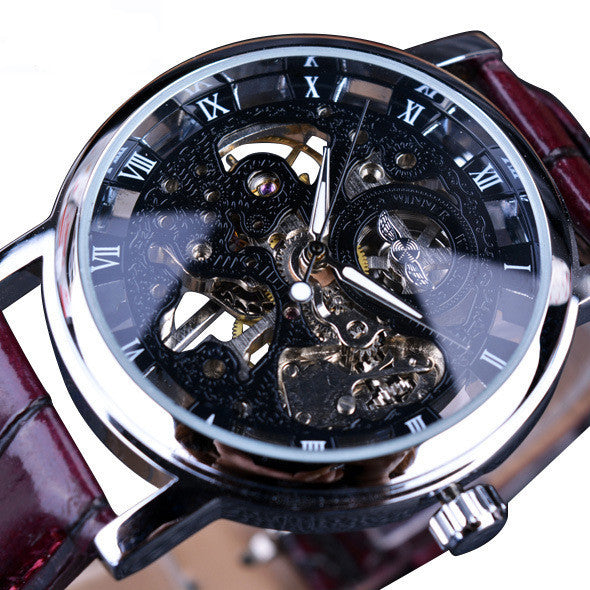 Sheila Merchandise luxury skeleton watch men's mechanical timepiece with exposed gears and brown leather strap
