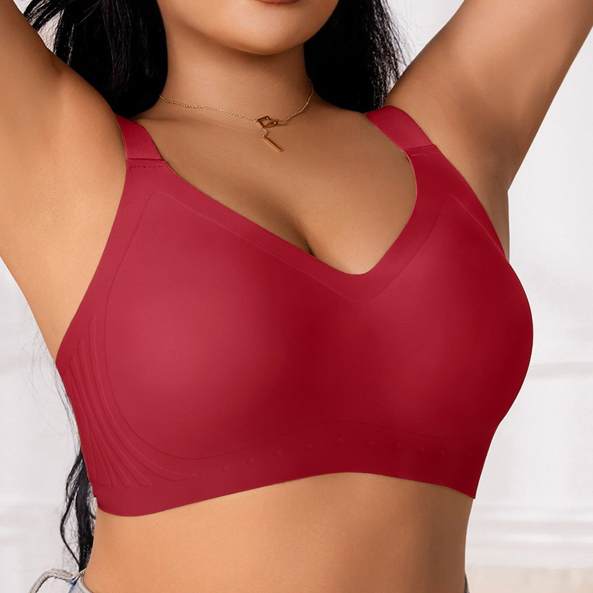 Sheila Merchandise red women's seamless sports bra designed for comfort and support