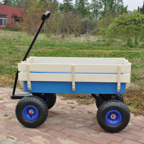 Sheila Merchandise wood railing wagon for hauling with sturdy wheels and durable design for gardening