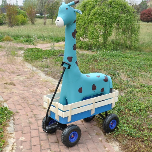 Colorful wood railing wagon for hauling with a playful giraffe design, perfect for outdoor fun