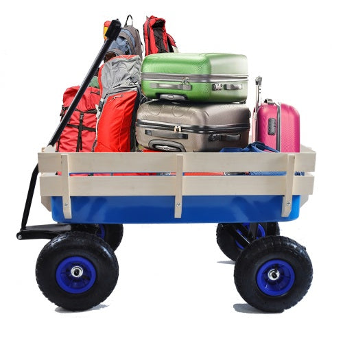 Wood railing wagon for hauling featuring durable design and spacious capacity for luggage and outdoor items