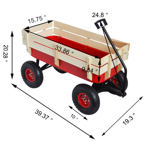 Sheila Merchandise wood railing wagon for hauling with sturdy wheels and a spacious cargo area