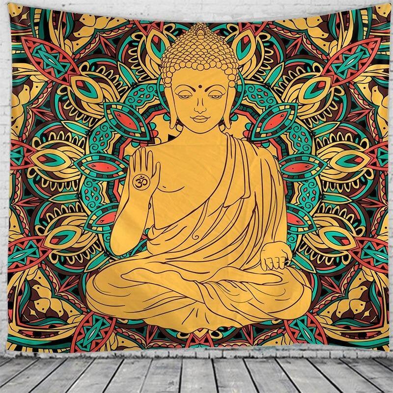 Vintage Buddha tapestry with colorful mandala design perfect for yoga space decoration