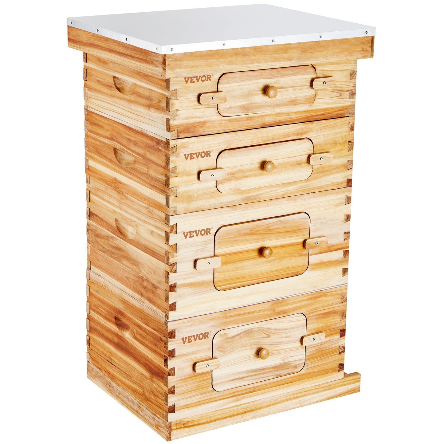 The Bee Hive 40 Frame Starter Kit includes beeswax-coated cedar wood, two deep, and two medium bee boxes.